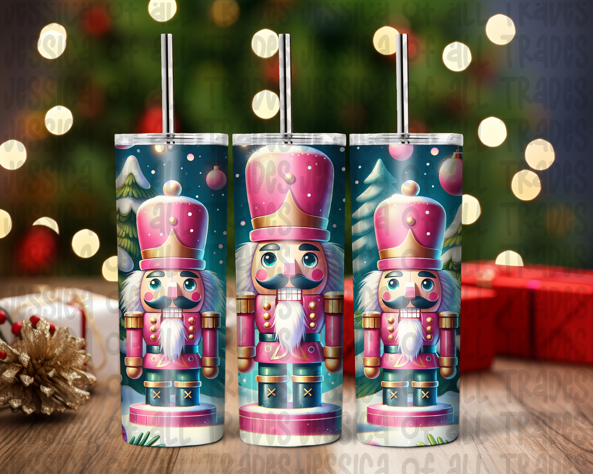 Pink Nutcracker with Christmas Trees