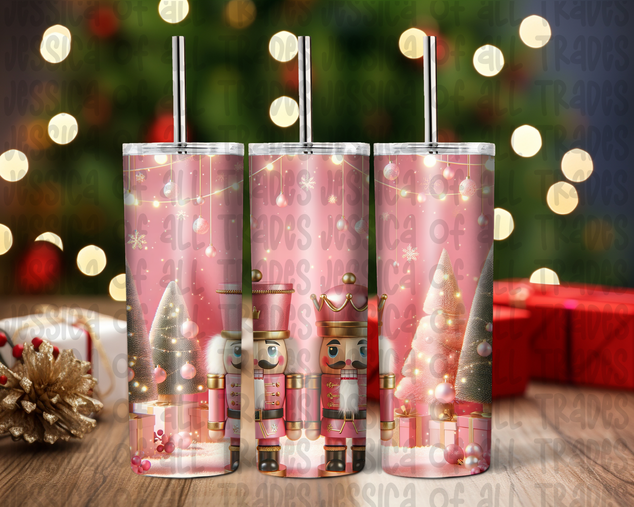 Nutcrackers on Pink Background Tumbler