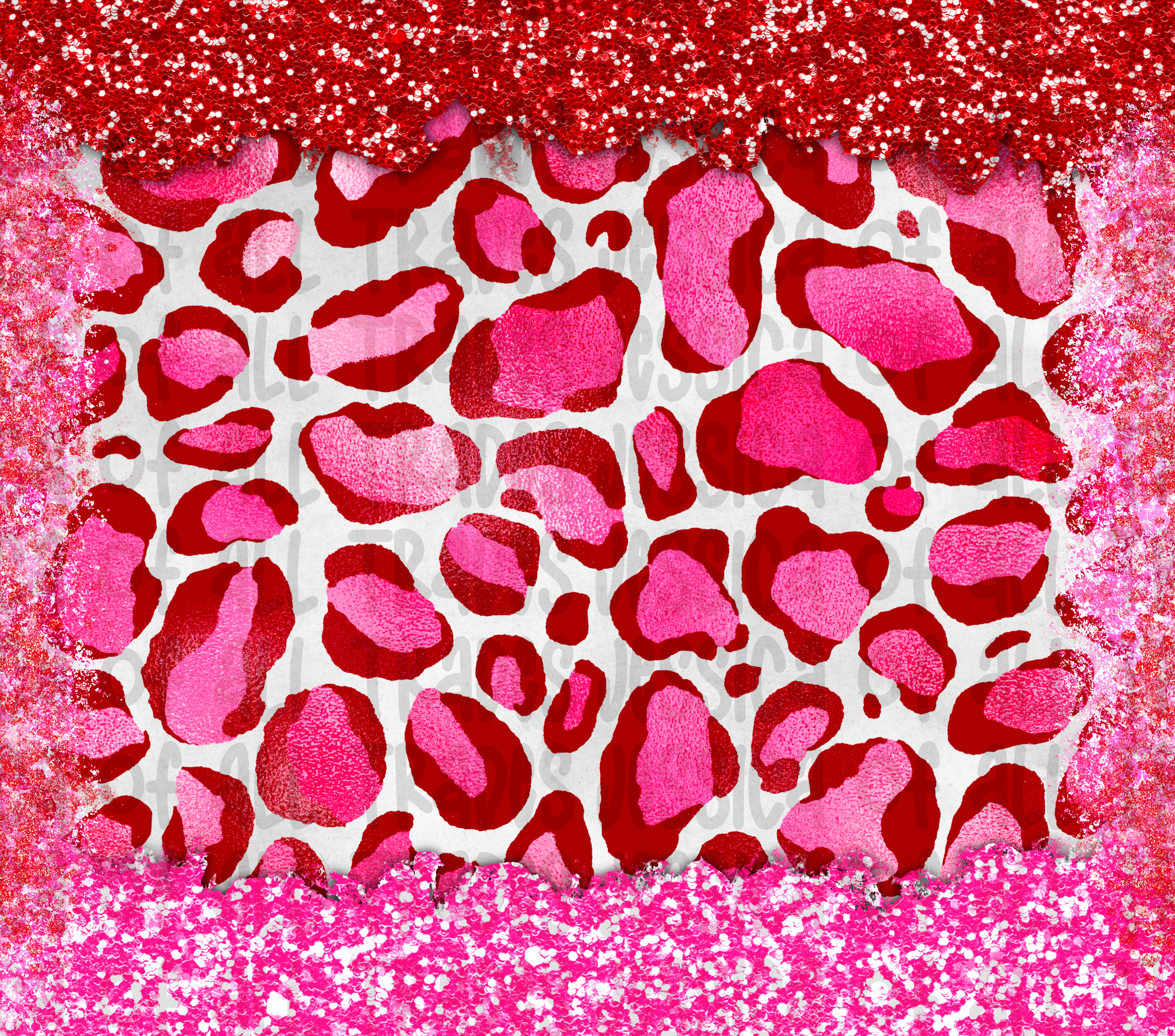 Pink Red Glitter Leopard Print Tumbler